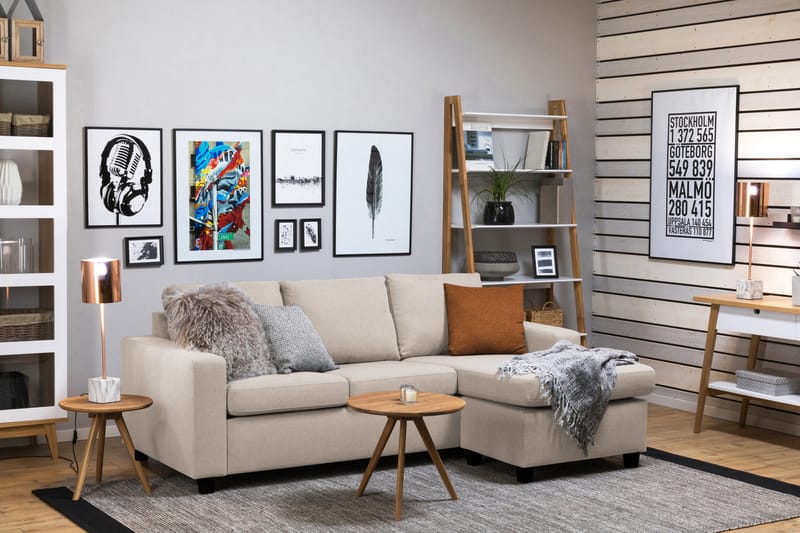 Crazy 3-seters Vendbar L-formet Sjeselongsofa i Stoff - Beige - Møbler - Sofaer - Sofa med sjeselong
