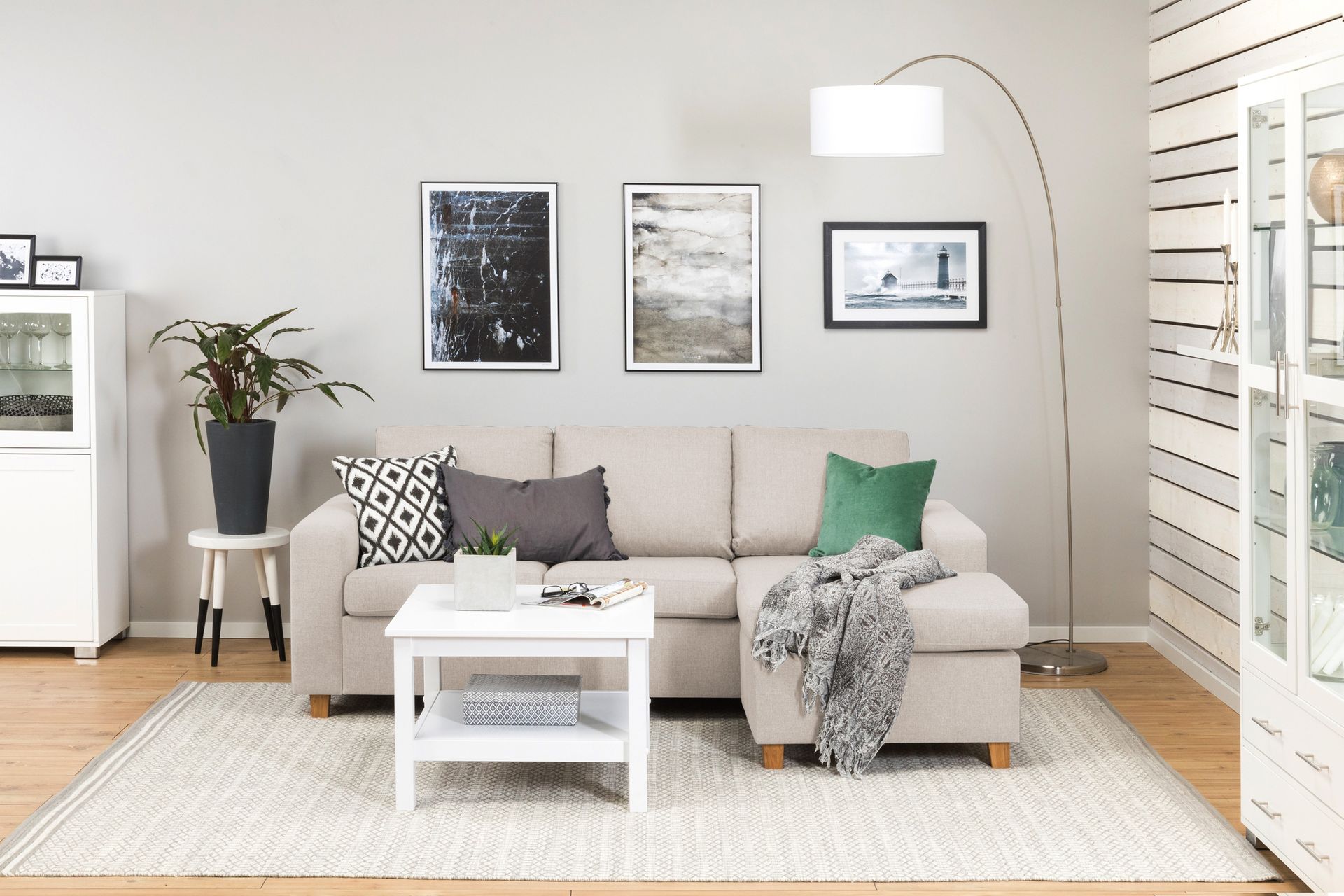 Crazy 3-seters Vendbar L-formet Sjeselongsofa i Stoff - Beige - Møbler - Sofaer - Sofa med sjeselong