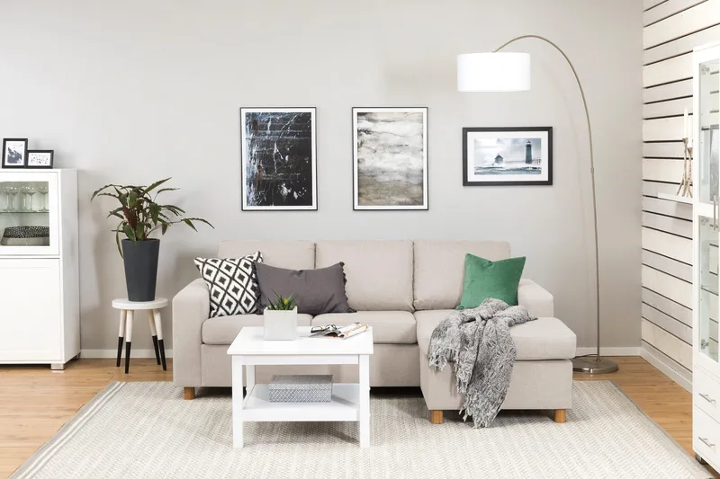 Crazy 3-seters Vendbar L-formet Sjeselongsofa i Stoff - Beige - Møbler - Sofaer - Sofa med sjeselong - 3 seters sofa med divan