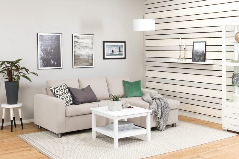 Crazy 3-seters Vendbar L-formet Sjeselongsofa i Stoff - Beige - Møbler - Sofaer - Sofa med sjeselong - 3 seters sofa med divan