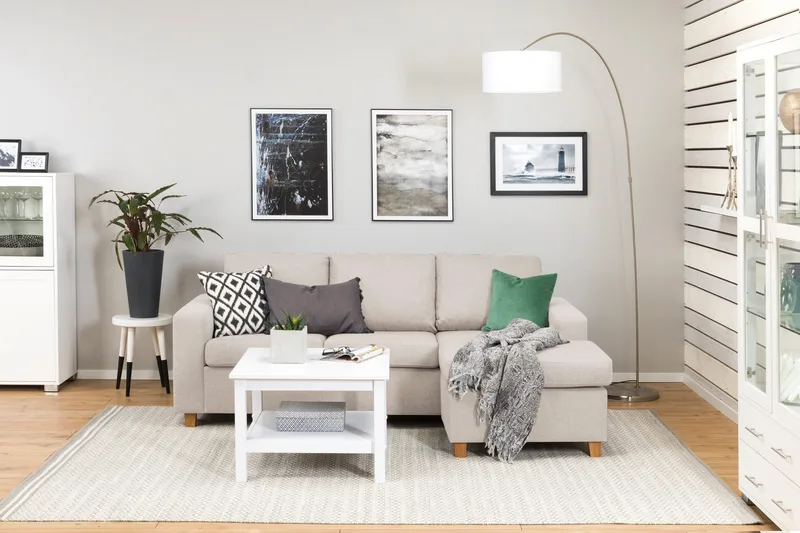 Crazy 3-seters Vendbar L-formet Sjeselongsofa i Stoff - Beige - Møbler - Sofaer - Sofa med sjeselong - 3 seters sofa med divan