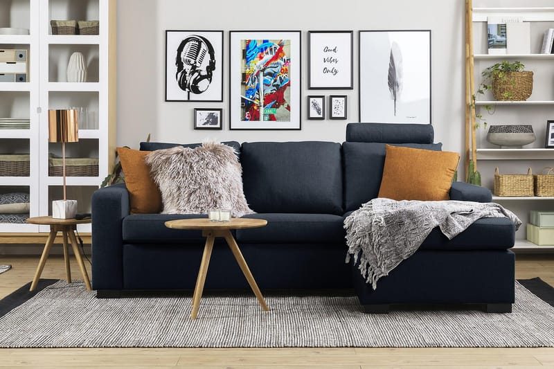 Crazy 3-seters Vendbar L-formet Sjeselongsofa i Stoff - Blå - Møbler - Sofaer - Sofa med sjeselong
