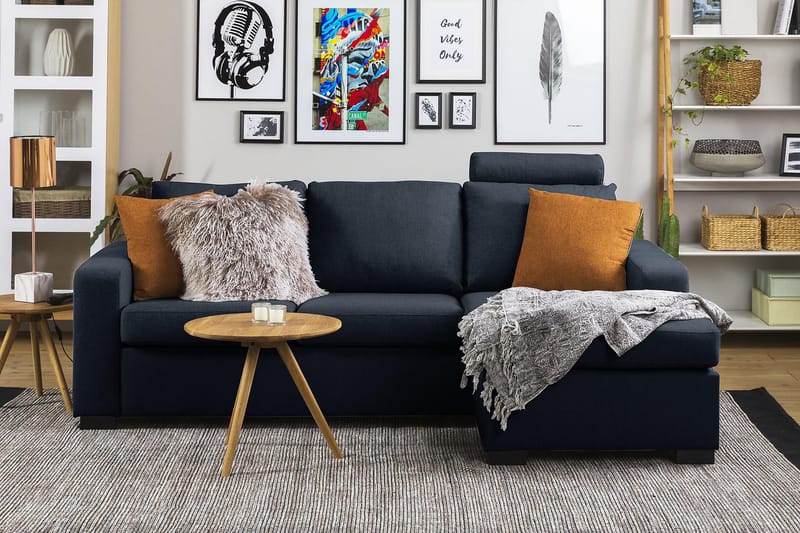 Crazy 3-seters Vendbar L-formet Sjeselongsofa i Stoff - Blå - Møbler - Sofaer - Sofa med sjeselong
