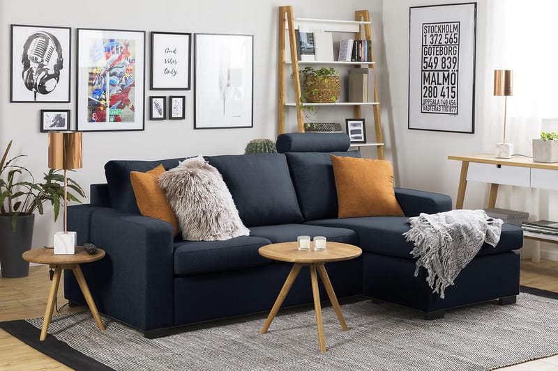 Crazy 3-seters Vendbar L-formet Sjeselongsofa i Stoff - Blå - Møbler - Sofaer - Sofa med sjeselong - 3 seters sofa med divan
