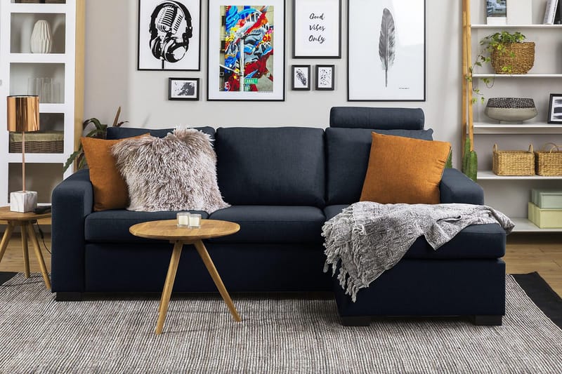 Crazy 3-seters Vendbar L-formet Sjeselongsofa i Stoff - Blå - Møbler - Sofaer - Sofa med sjeselong - 3 seters sofa med divan
