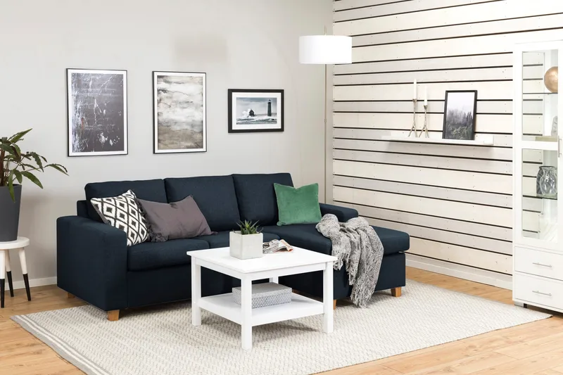 Crazy 3-seters Vendbar L-formet Sjeselongsofa i Stoff - Blå - Møbler - Sofaer - Sofa med sjeselong - 3 seters sofa med divan