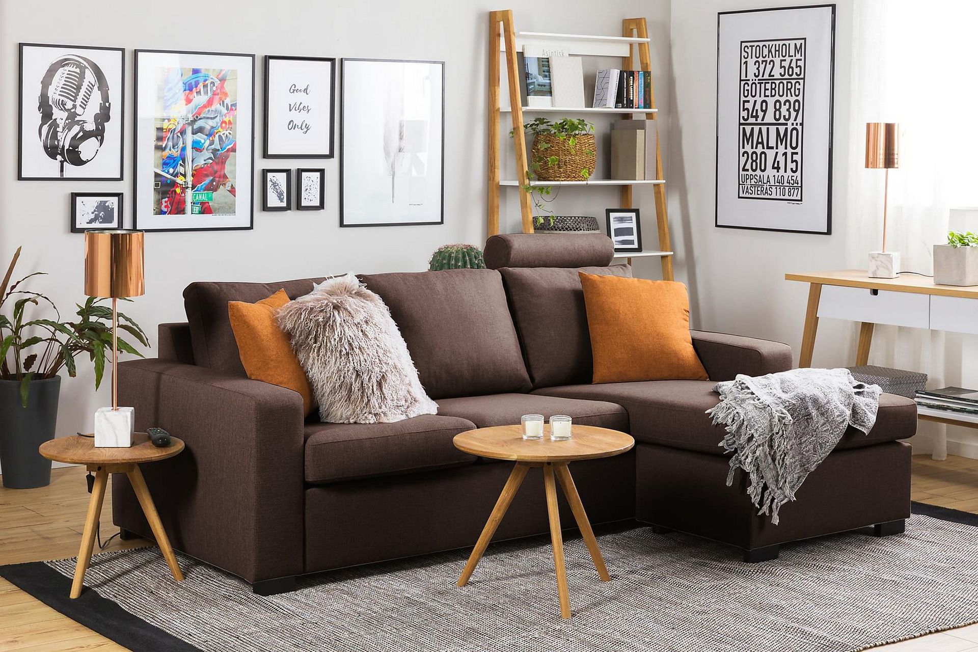 Crazy 3-seters Vendbar L-formet Sjeselongsofa i Stoff - Brun - Møbler - Sofaer - Sofa med sjeselong