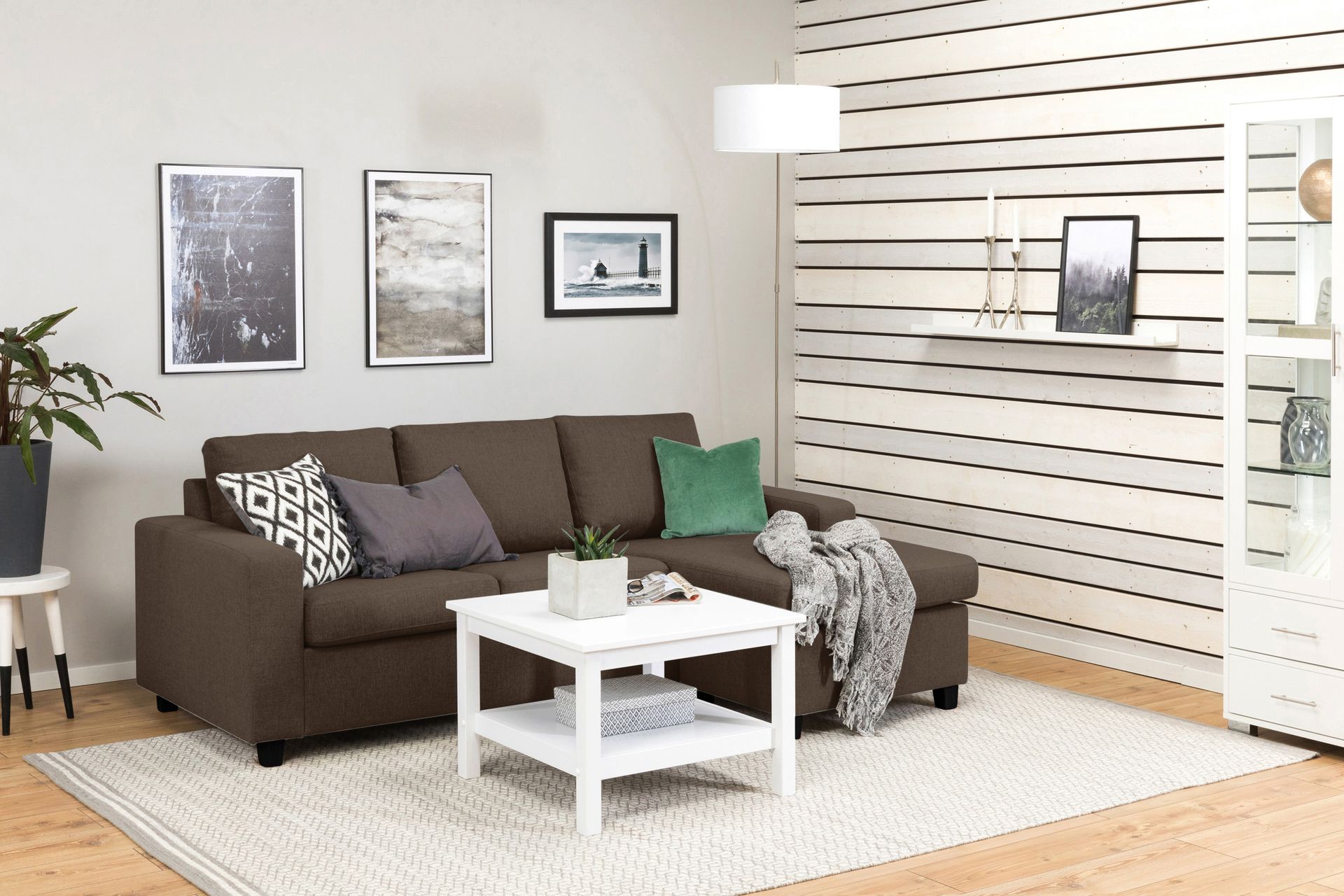 Crazy 3-seters Vendbar L-formet Sjeselongsofa i Stoff - Brun - Møbler - Sofaer - Sofa med sjeselong