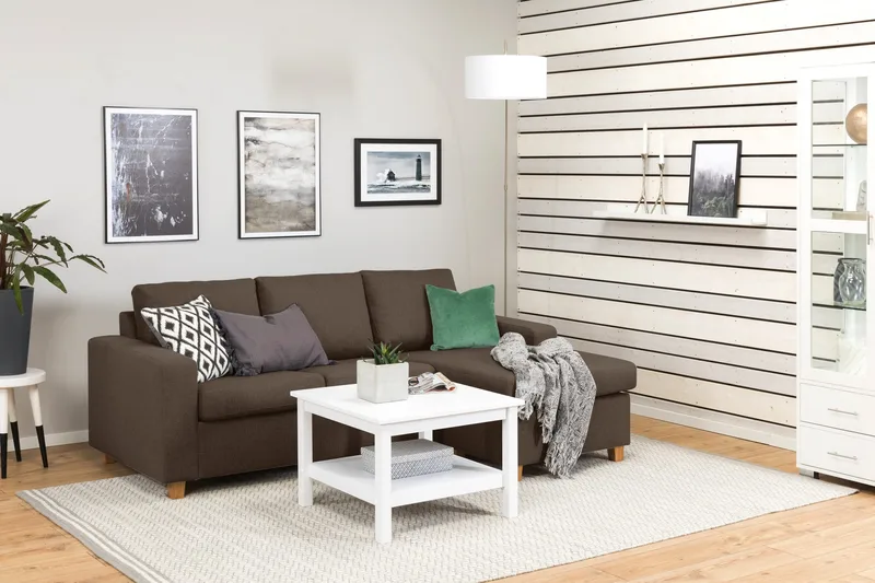 Crazy 3-seters Vendbar L-formet Sjeselongsofa i Stoff - Brun - Møbler - Sofaer - Sofa med sjeselong - 3 seters sofa med divan