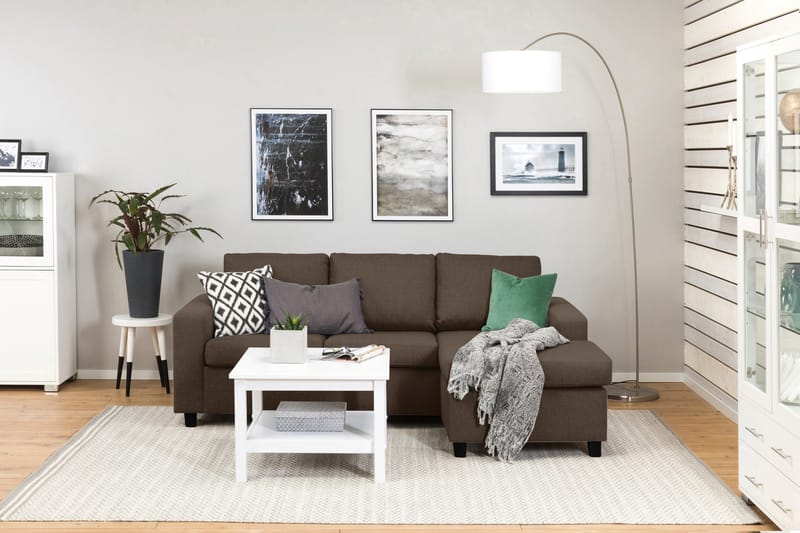 Crazy 3-seters Vendbar L-formet Sjeselongsofa i Stoff - Brun - Møbler - Sofaer - Sofa med sjeselong