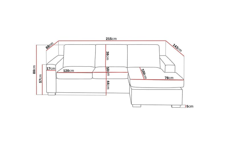 Crazy 3-seters Vendbar L-formet Sjeselongsofa i Stoff - Brun - Møbler - Sofaer - Sofa med sjeselong - 3 seters sofa med divan