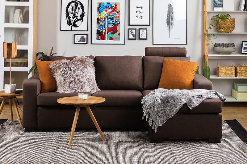 Crazy 3-seters Vendbar L-formet Sjeselongsofa i Stoff - Brun - Møbler - Sofaer - Sofa med sjeselong - 3 seters sofa med divan