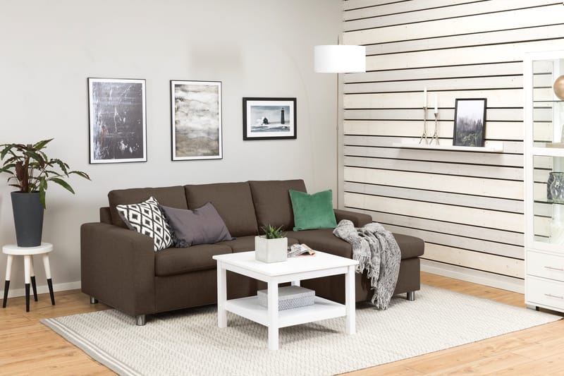 Crazy 3-seters Vendbar L-formet Sjeselongsofa i Stoff - Brun - Møbler - Sofaer - Sofa med sjeselong