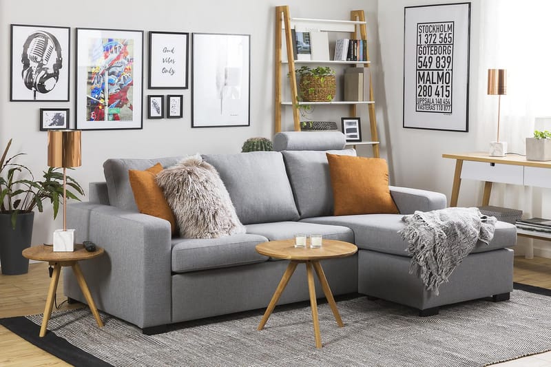 Crazy 3-seters Vendbar L-formet Sjeselongsofa i Stoff - Grå - Møbler - Sofaer - Sofa med sjeselong