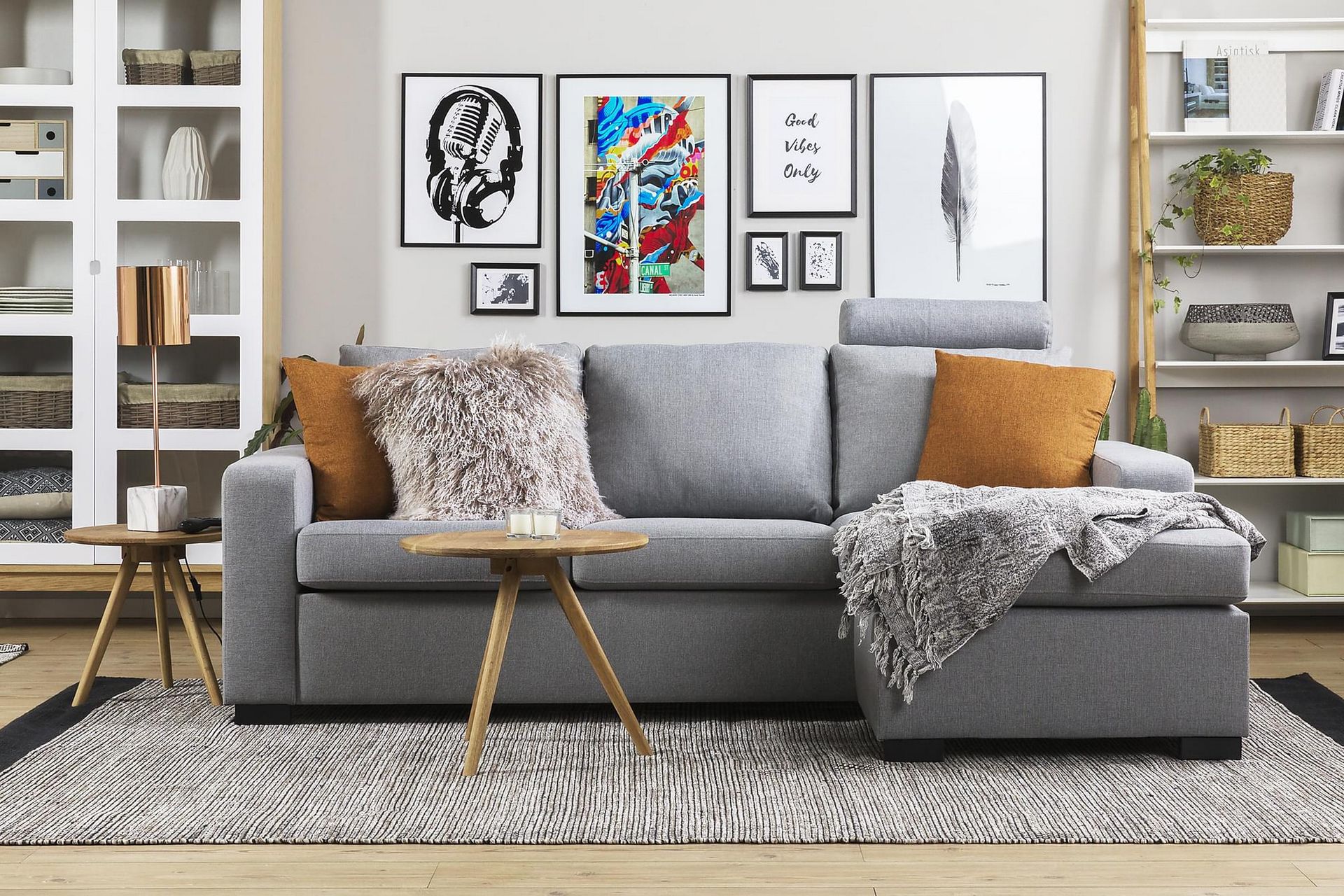 Crazy 3-seters Vendbar L-formet Sjeselongsofa i Stoff - Grå - Møbler - Sofaer - Sofa med sjeselong