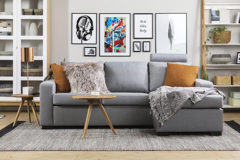 Crazy 3-seters Vendbar L-formet Sjeselongsofa i Stoff - Grå - Møbler - Sofaer - Sofa med sjeselong