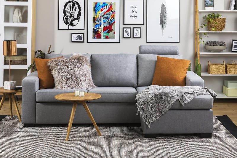 Crazy 3-seters Vendbar L-formet Sjeselongsofa i Stoff - Grå - Møbler - Sofaer - Sofa med sjeselong - 3 seters sofa med divan