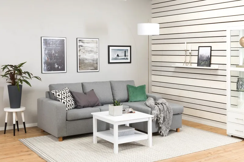 Crazy 3-seters Vendbar L-formet Sjeselongsofa i Stoff - Grå - Møbler - Sofaer - Sofa med sjeselong - 3 seters sofa med divan