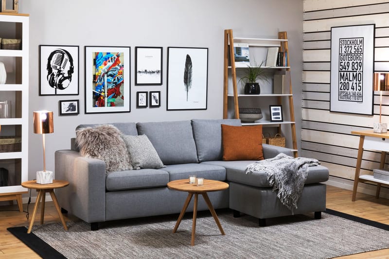 Crazy 3-seters Vendbar L-formet Sjeselongsofa i Stoff - Grå - Møbler - Sofaer - Sofa med sjeselong