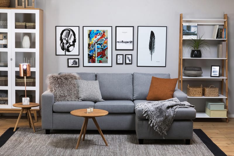 Crazy 3-seters Vendbar L-formet Sjeselongsofa i Stoff - Grå - Møbler - Sofaer - Sofa med sjeselong