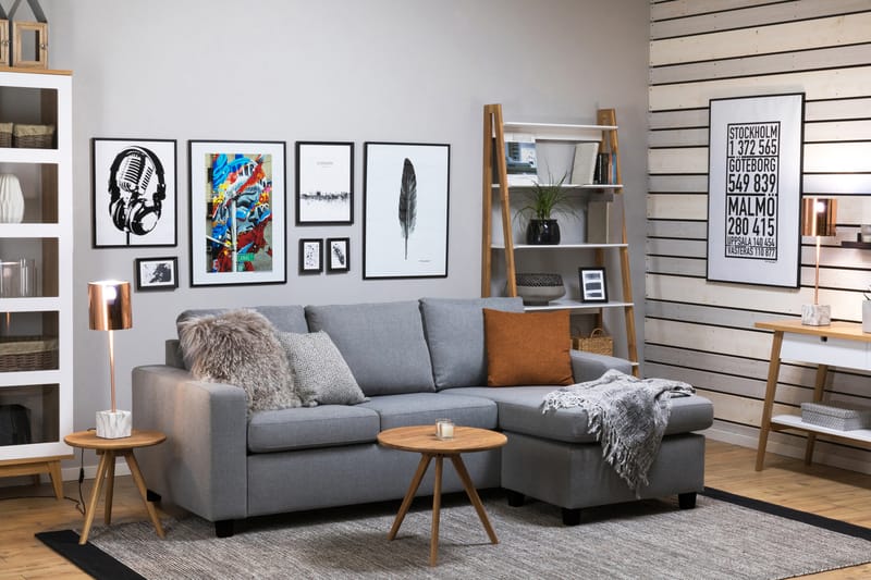 Crazy 3-seters Vendbar L-formet Sjeselongsofa i Stoff - Grå - Møbler - Sofaer - Sofa med sjeselong