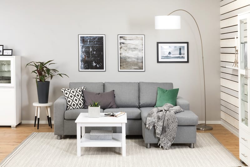 Crazy 3-seters Vendbar L-formet Sjeselongsofa i Stoff - Grå - Møbler - Sofaer - Sofa med sjeselong
