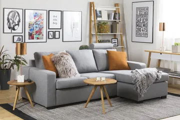 Crazy 3-seters Vendbar L-formet Sjeselongsofa i Stoff - Grå - Møbler - Sofaer - Sofa med sjeselong