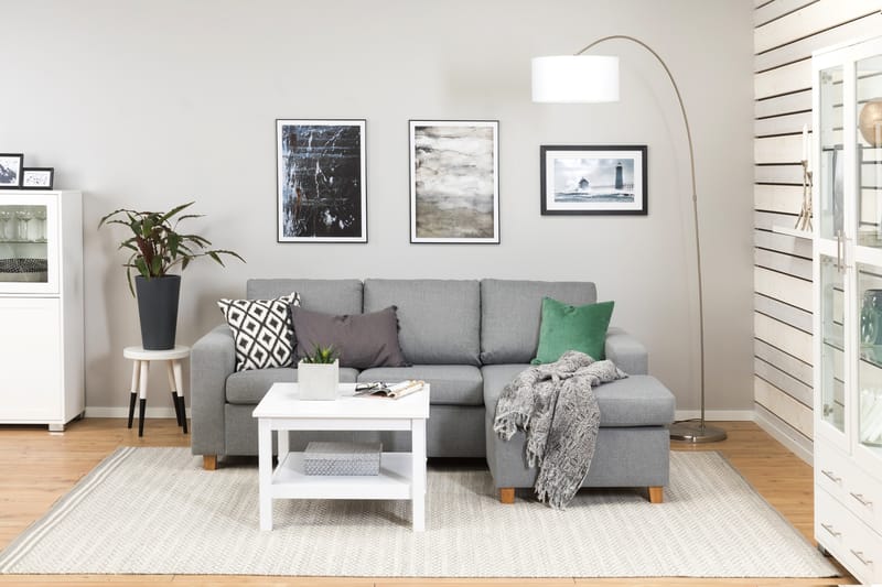 Crazy 3-seters Vendbar L-formet Sjeselongsofa i Stoff - Grå - Møbler - Sofaer - Sofa med sjeselong