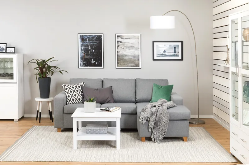 Crazy 3-seters Vendbar L-formet Sjeselongsofa i Stoff - Grå - Møbler - Sofaer - Sofa med sjeselong - 3 seters sofa med divan