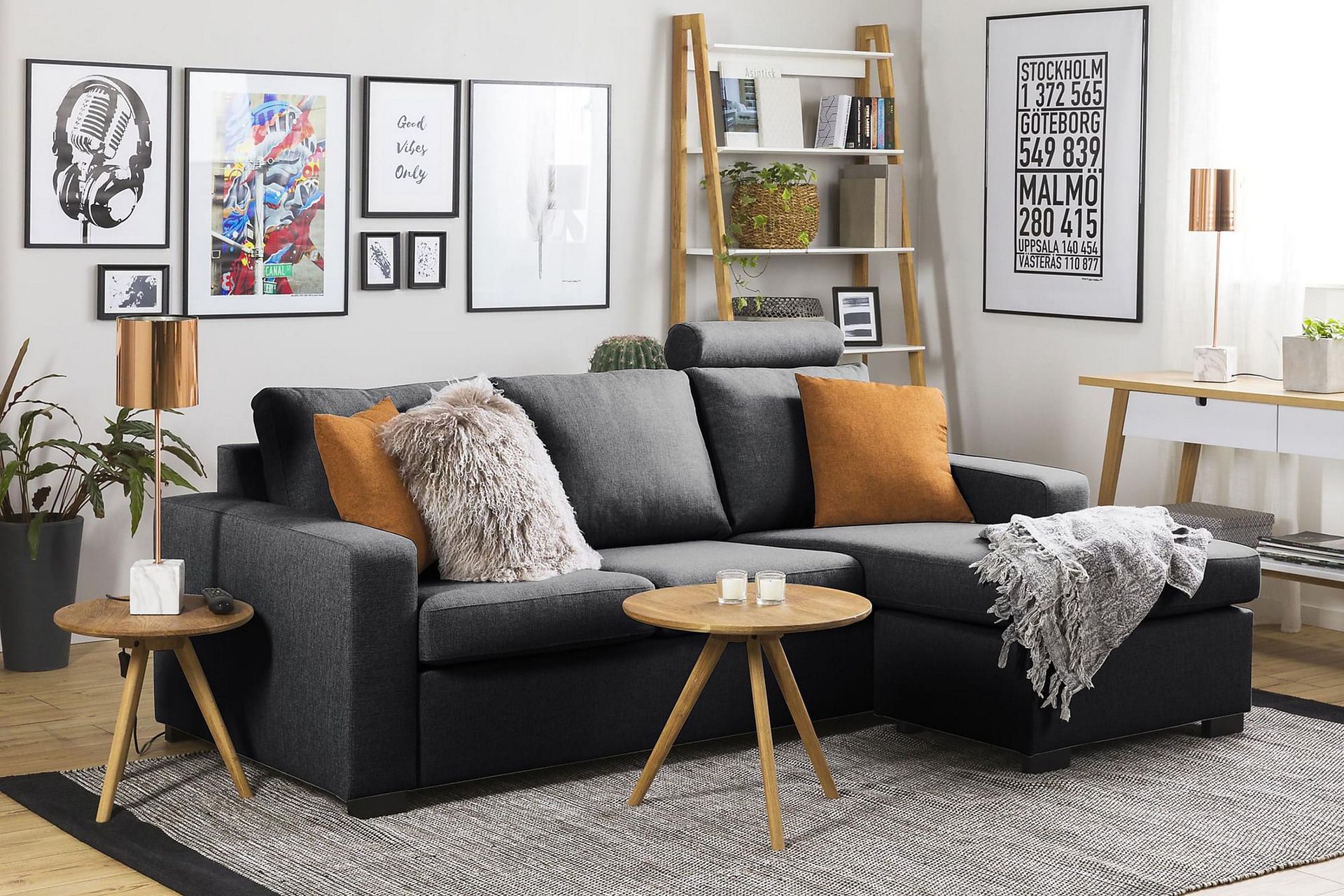 Crazy 3-seters Vendbar L-formet Sjeselongsofa i Stoff - Mørk grå - Møbler - Sofaer - Sofa med sjeselong