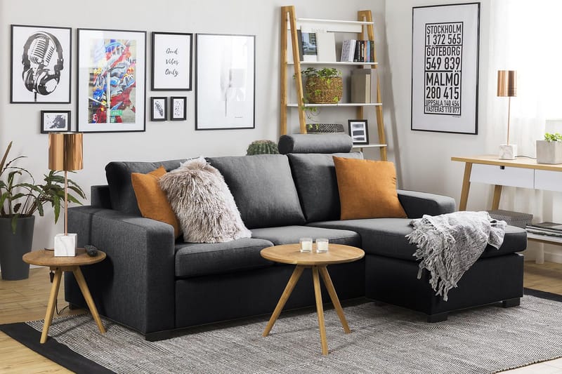 Crazy 3-seters Vendbar L-formet Sjeselongsofa i Stoff - Mørk grå - Møbler - Sofaer - Sofa med sjeselong - 3 seters sofa med divan