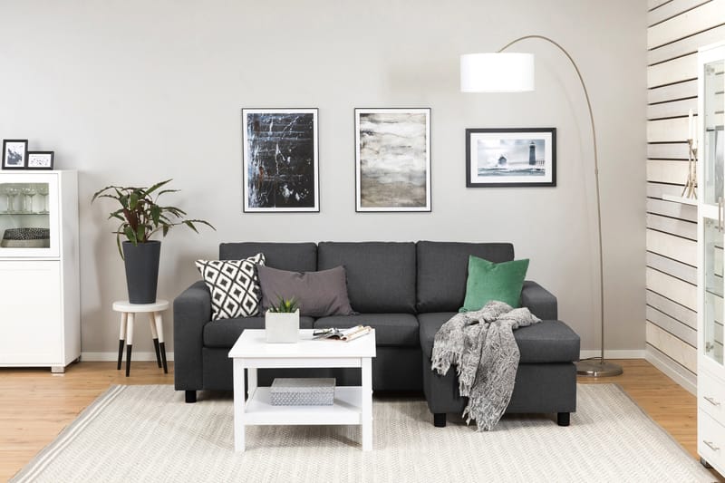 Crazy 3-seters Vendbar L-formet Sjeselongsofa i Stoff - Mørk grå - Møbler - Sofaer - Sofa med sjeselong