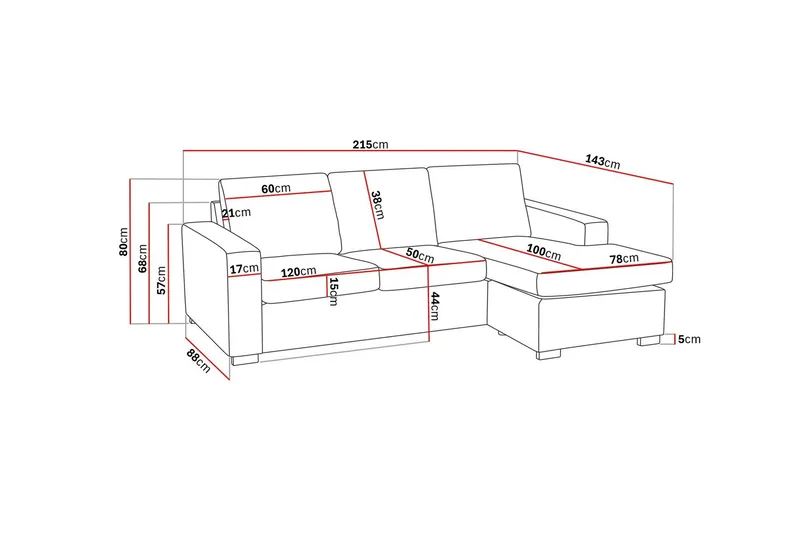 Crazy 3-seters Vendbar L-formet Sjeselongsofa i Stoff - Mørk grå - Møbler - Sofaer - Sofa med sjeselong - 3 seters sofa med divan