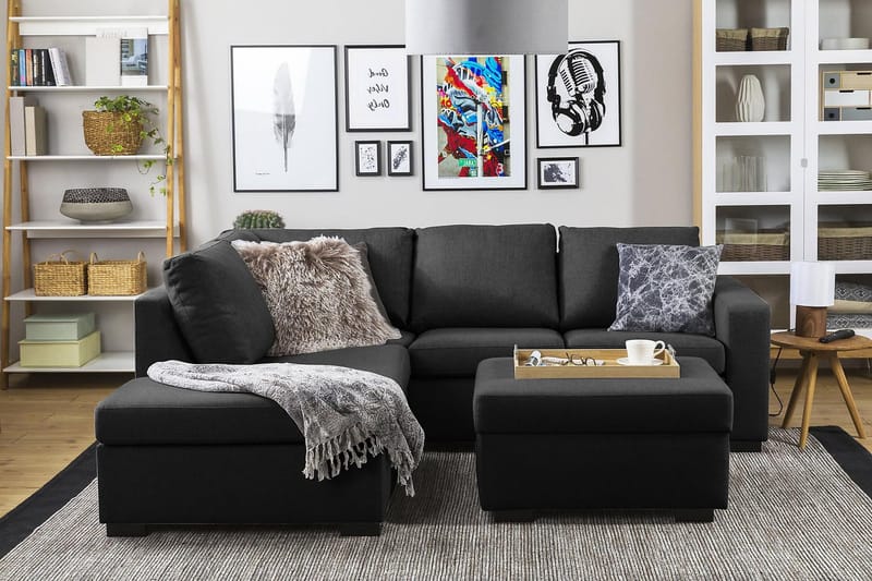 Crazy 3-seters Venstrevendt L-formet Sjeselongsofa i Stoff - Antrasitt - Møbler - Sofaer - Sofa med sjeselong - 2 seters sofa med divan