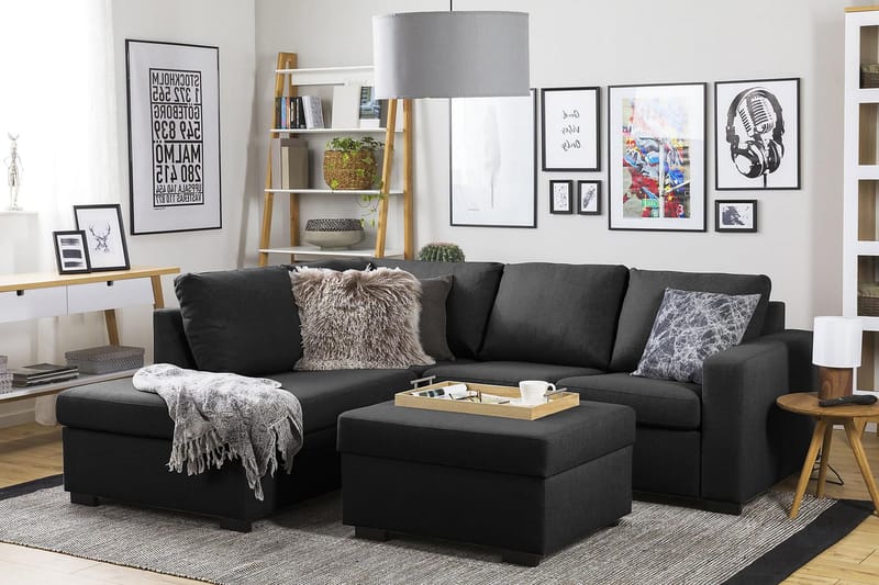 Crazy 3-seters Venstrevendt L-formet Sjeselongsofa i Stoff - Antrasitt - Møbler - Sofaer - Sofa med sjeselong