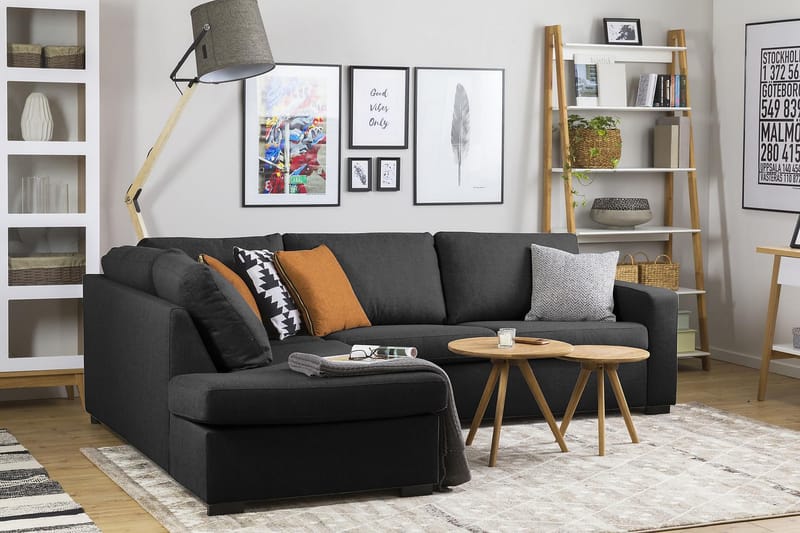 Crazy 3-seters Venstrevendt L-formet Sjeselongsofa i Stoff - Antrasitt - Møbler - Sofaer - Sofa med sjeselong
