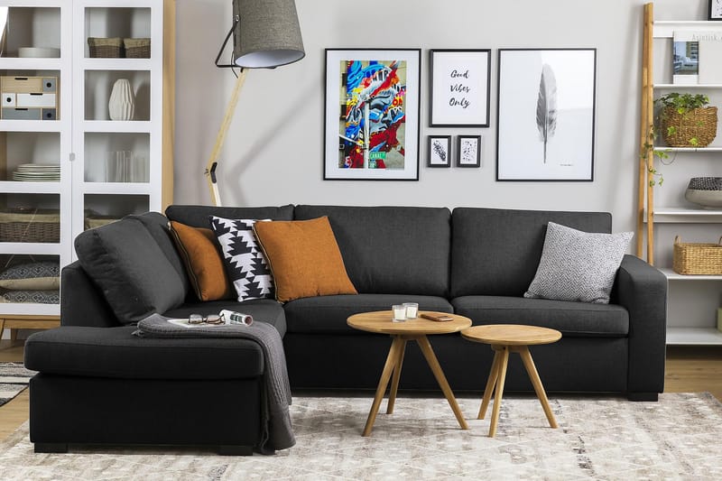 Crazy 3-seters Venstrevendt L-formet Sjeselongsofa i Stoff - Antrasitt - Møbler - Sofaer - Sofa med sjeselong