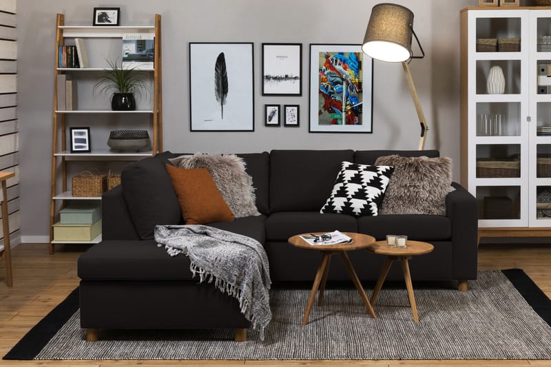 Crazy 3-seters Venstrevendt L-formet Sjeselongsofa i Stoff - Antrasitt - Møbler - Sofaer - Sofa med sjeselong