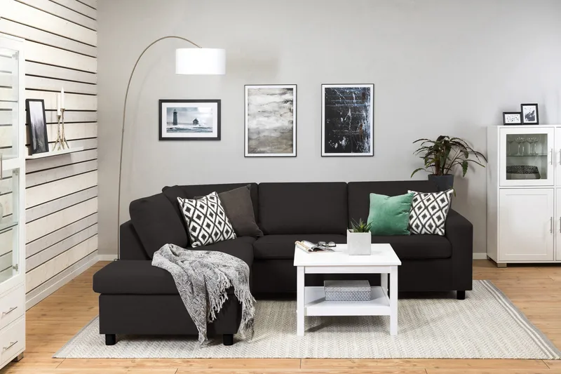 Crazy 3-seters Venstrevendt L-formet Sjeselongsofa i Stoff - Antrasitt - Møbler - Sofaer - Sofa med sjeselong - 3 seters sofa med divan