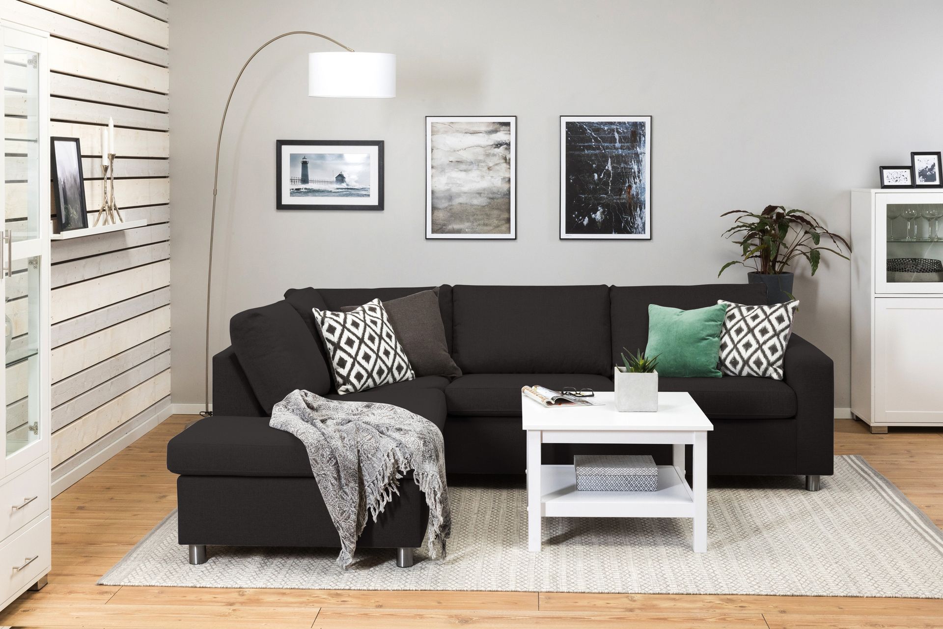 Crazy 3-seters Venstrevendt L-formet Sjeselongsofa i Stoff - Antrasitt - Møbler - Sofaer - Sofa med sjeselong
