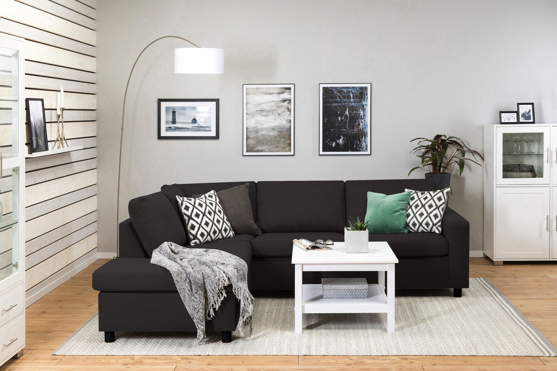 Crazy 3-seters Venstrevendt L-formet Sjeselongsofa i Stoff - Antrasitt - Møbler - Sofaer - Sofa med sjeselong