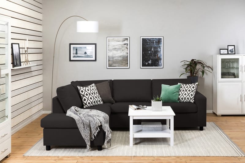 Crazy 3-seters Venstrevendt L-formet Sjeselongsofa i Stoff - Antrasitt - Møbler - Sofaer - Sofa med sjeselong