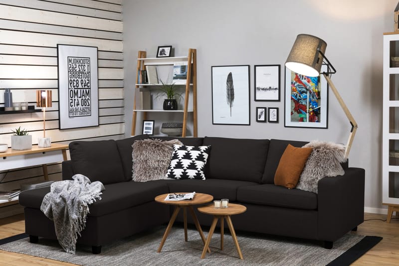 Crazy 3-seters Venstrevendt L-formet Sjeselongsofa i Stoff - Antrasitt - Møbler - Sofaer - Sofa med sjeselong