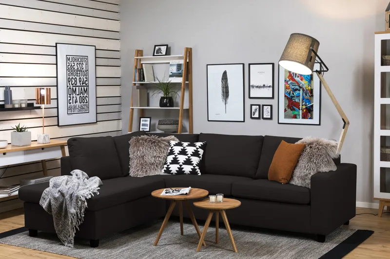 Crazy 3-seters Venstrevendt L-formet Sjeselongsofa i Stoff - Antrasitt - Møbler - Sofaer - Sofa med sjeselong - 3 seters sofa med divan