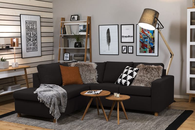 Crazy 3-seters Venstrevendt L-formet Sjeselongsofa i Stoff - Antrasitt - Møbler - Sofaer - Sofa med sjeselong