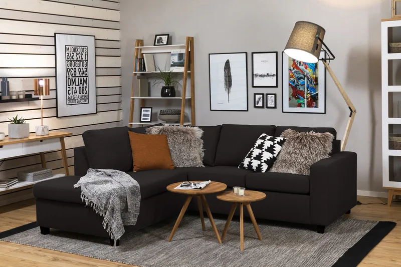 Crazy 3-seters Venstrevendt L-formet Sjeselongsofa i Stoff - Antrasitt - Møbler - Sofaer - Sofa med sjeselong - 2 seters sofa med divan