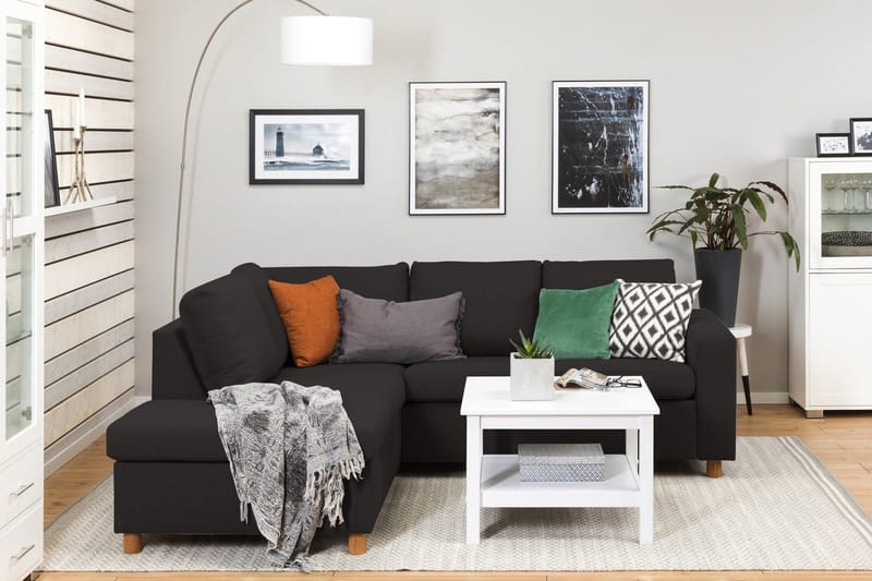 Crazy 3-seters Venstrevendt L-formet Sjeselongsofa i Stoff - Antrasitt - Møbler - Sofaer - Sofa med sjeselong