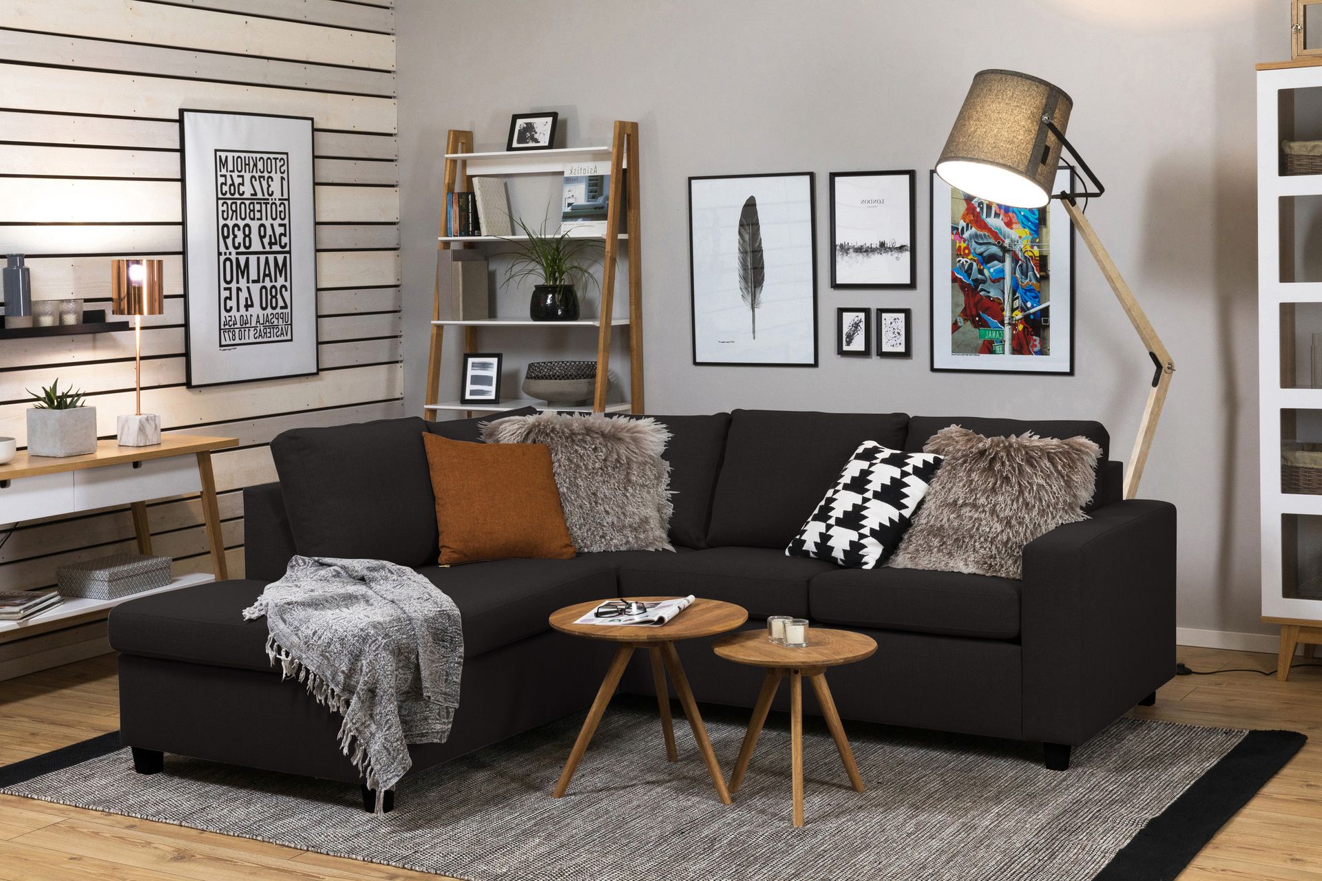 Crazy 3-seters Venstrevendt L-formet Sjeselongsofa i Stoff - Antrasitt - Møbler - Sofaer - Sofa med sjeselong