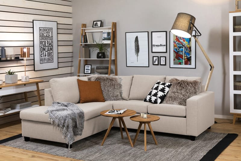 Crazy 3-seters Venstrevendt L-formet Sjeselongsofa i Stoff - Beige - Møbler - Sofaer - Sofa med sjeselong - 2 seters sofa med divan