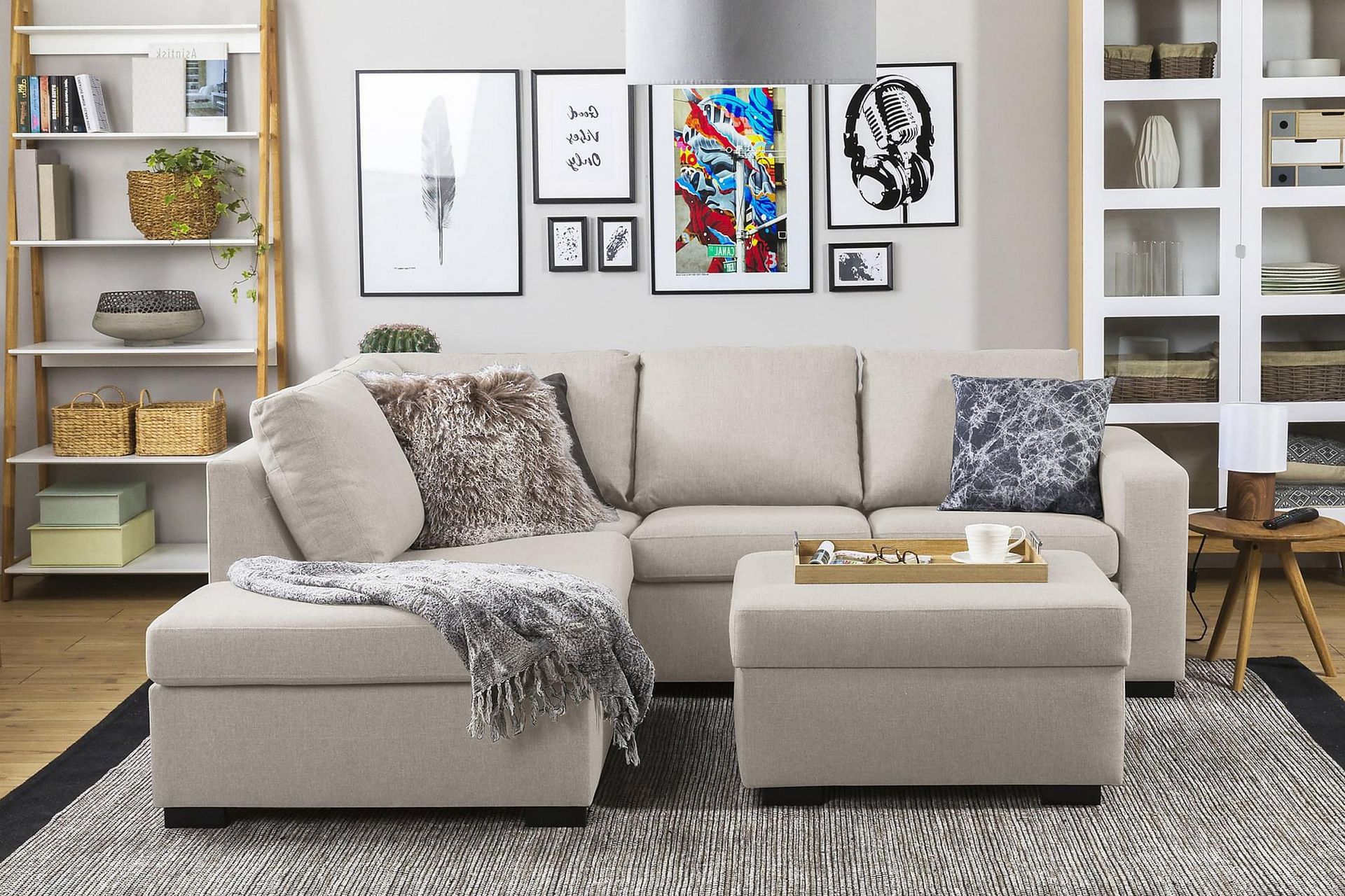 Crazy 3-seters Venstrevendt L-formet Sjeselongsofa i Stoff - Beige - Møbler - Sofaer - Sofa med sjeselong